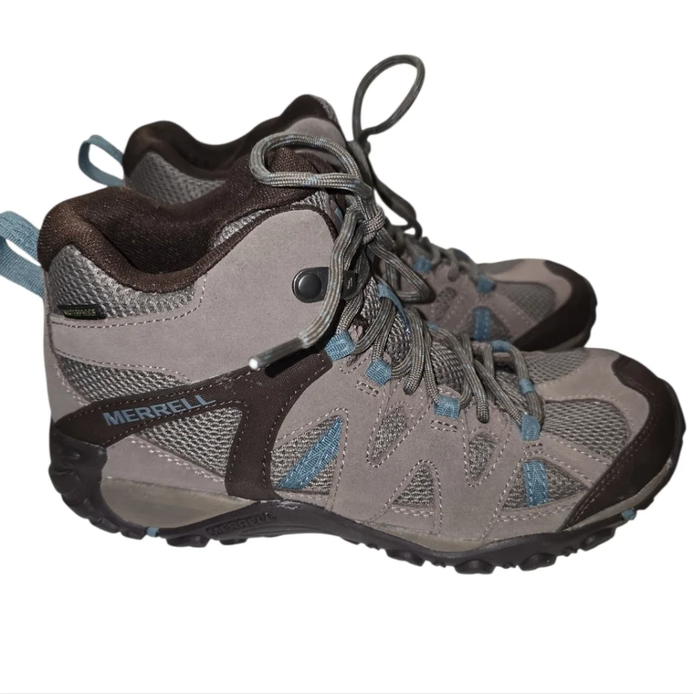 Merrell Deverta 2 Hiking Boot Women 7 Suede Mesh Upper Light Brown Blue Lace-up